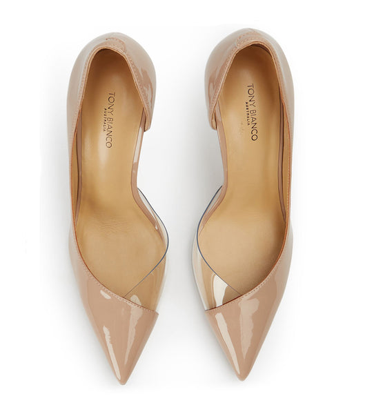 Beige Tony Bianco Adore Coco Patent/Clear Vinylite 10.5cm Stiletto Heels | FZAHY38666