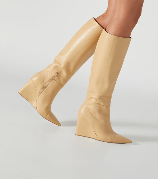 Beige Tony Bianco Drake Butter Nappa 9.5cm Mid Calf Boots | QZAWA81490