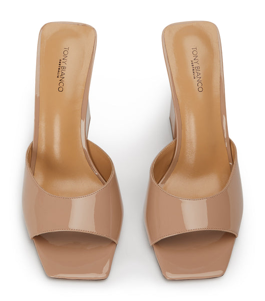 Beige Tony Bianco Naja Coco Patent 10.5cm Block Heels | ZACIF40987