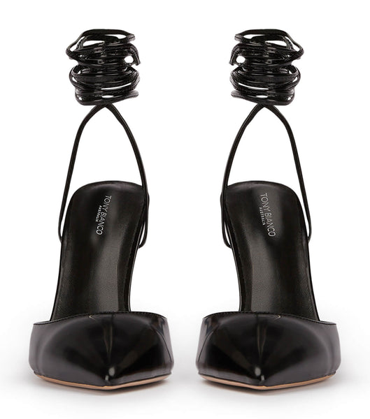 Black Tony Bianco Acer Black Hi Shine 10.5cm Strappy Heels | ZAICD72477