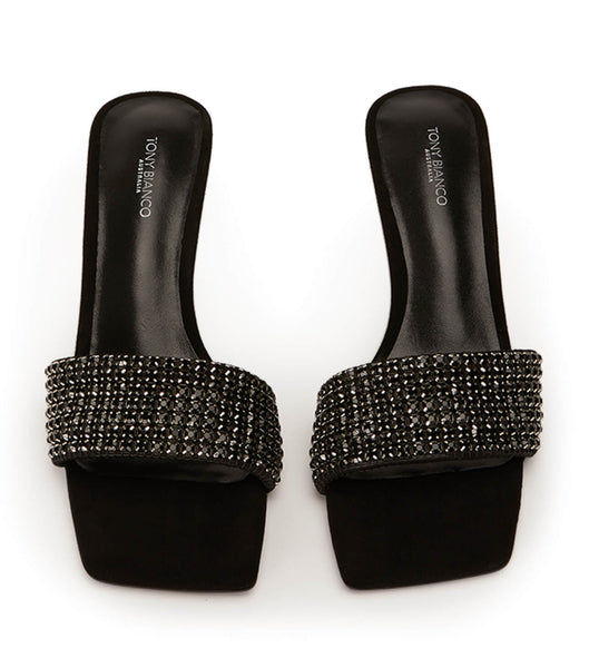 Black Tony Bianco Amos Black Crystal/Black Suede 6.5cm Bling Heels | ZACVG42195