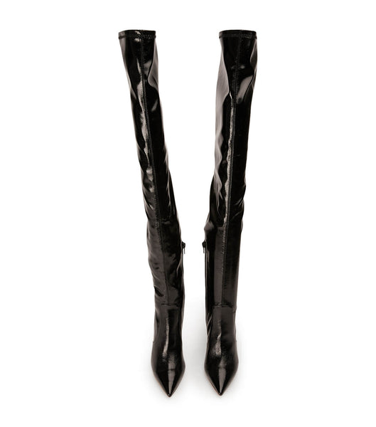 Black Tony Bianco Avah Black Crinkle Patent 10.5cm Heeled Boots | AZAWC64276