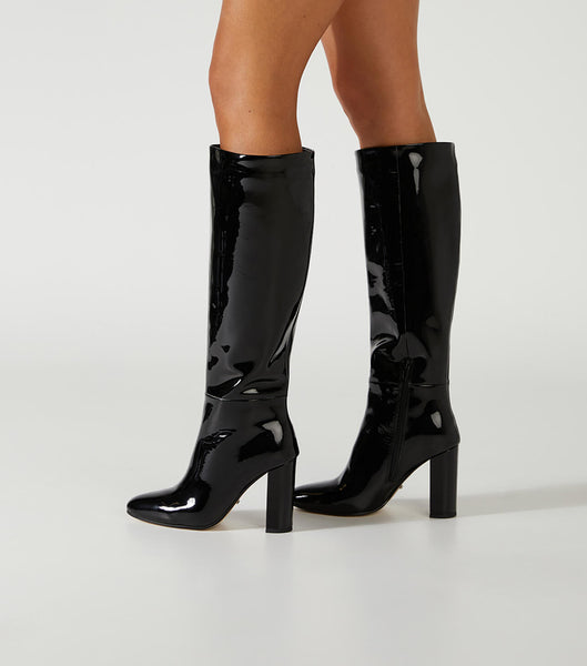 Black Tony Bianco Boss Black Patent 9.5cm Mid Calf Boots | EZAHC61013