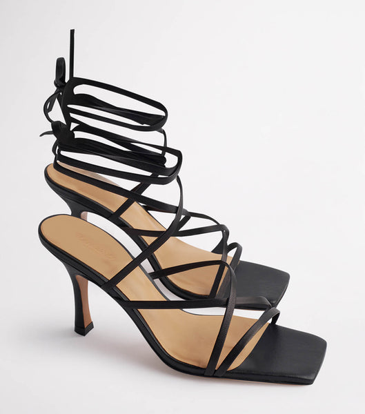 Black Tony Bianco Caden Black Sheep Nappa 8.5cm Strappy Heels | ZAXMI12524