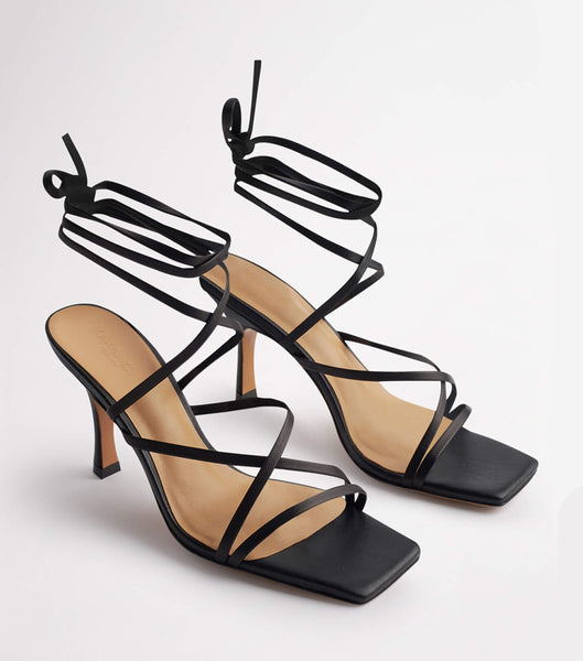 Black Tony Bianco Caden Black Sheep Nappa 8.5cm Strappy Heels | ZAXMI12524