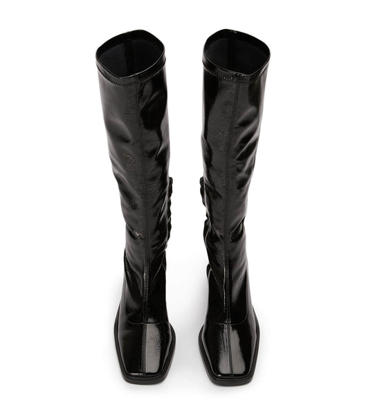 Black Tony Bianco Damon Black Crinkle Patent 7.5cm Mid Calf Boots | BZASD47449