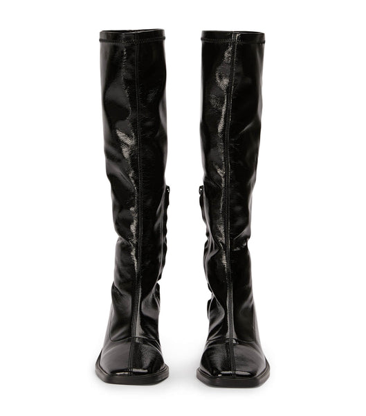 Black Tony Bianco Damon Black Crinkle Patent 7.5cm Mid Calf Boots | BZASD47449