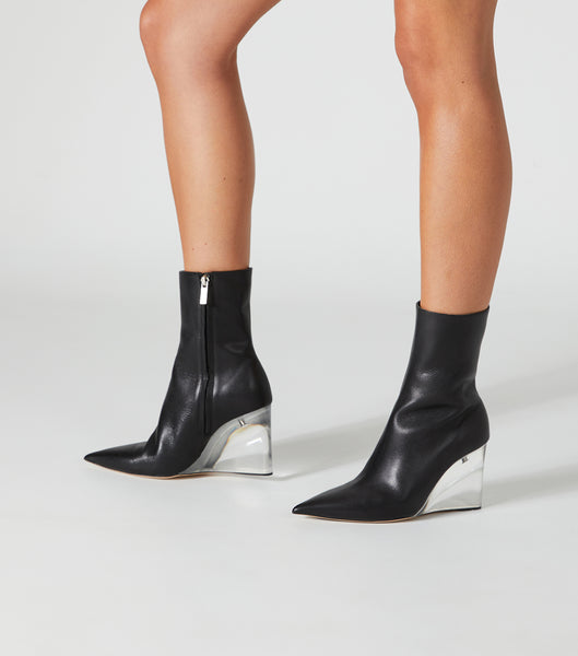 Black Tony Bianco Dasha Black Como/Clear 9.5cm Heeled Boots | GZAUC36291