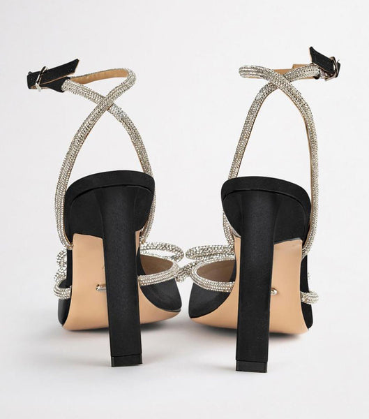 Black Tony Bianco Elsie Black Satin 10.5cm Bling Heels | ZAZPD34628