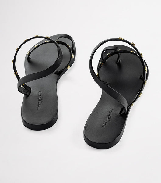 Black Tony Bianco Finola Black 1cm Flat Sandals | ZAJVR31218