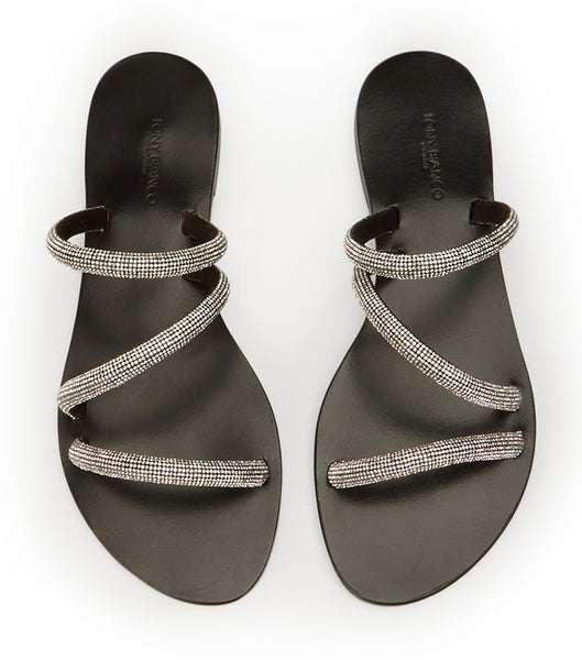 Black Tony Bianco Fusion Crystal/Black Suede 1cm Sandals | YZAGT58520