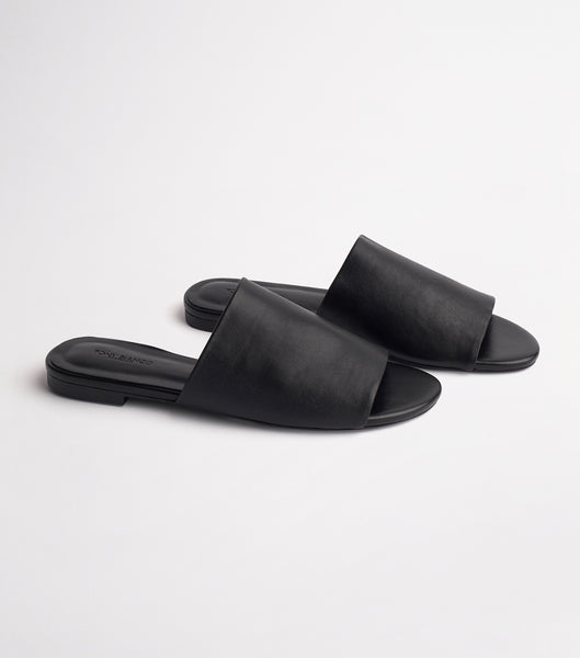 Black Tony Bianco Havier Black Sheep Nappa 1cm Slides | PZAQX91110