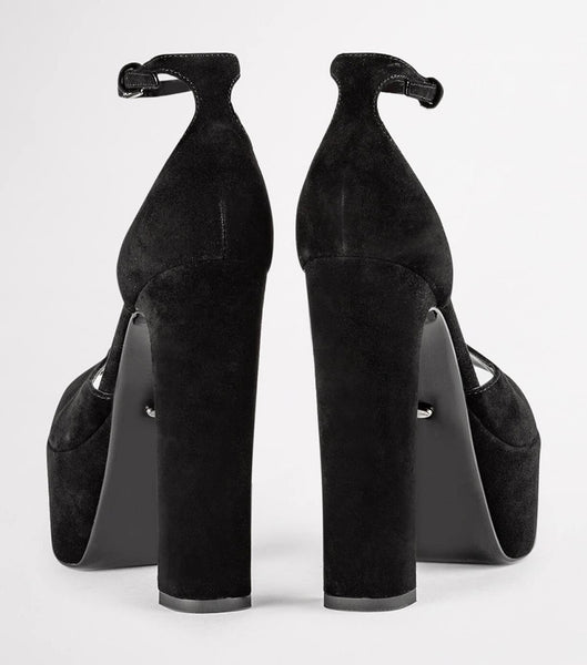 Black Tony Bianco Jayze Black Suede 14cm Block Heels | XZABH41709