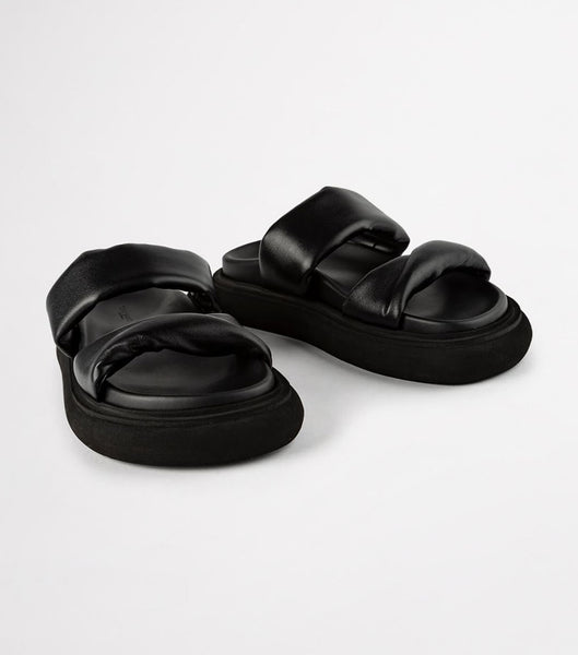 Black Tony Bianco June Black Nappa 3cm Slides | DZAVO66092