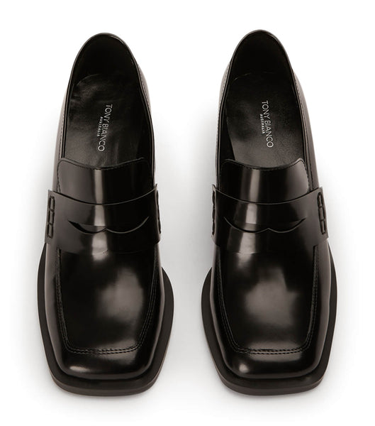 Black Tony Bianco Lomax Black Hi Shine 6.5cm Loafers | QZAUV24628