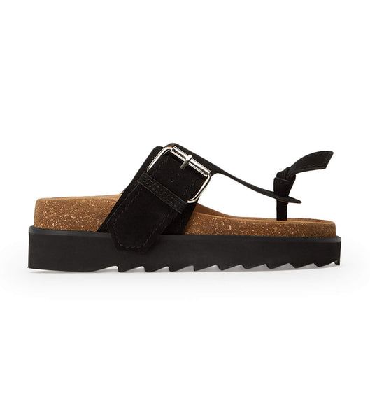 Black Tony Bianco Marlo Black Suede 3cm Flat Sandals | UZATG13265