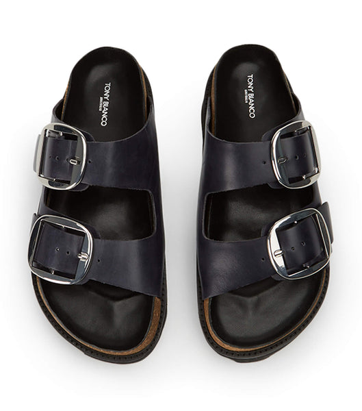 Black Tony Bianco Marty Black Wax Flat Sandals | AZAWC59200