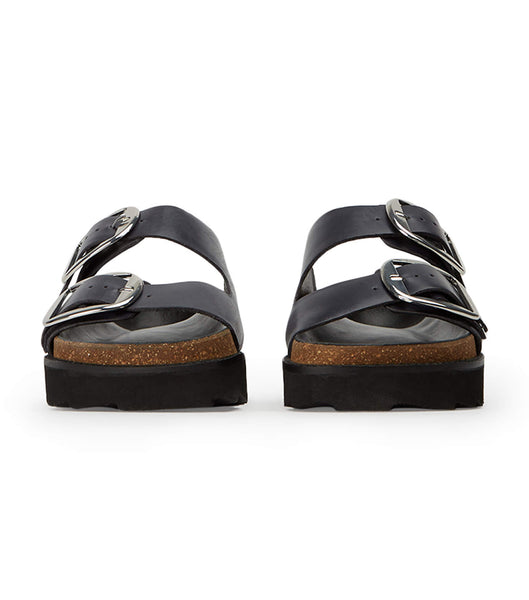 Black Tony Bianco Marty Black Wax Flat Sandals | AZAWC59200