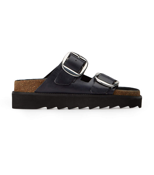 Black Tony Bianco Marty Black Wax Flat Sandals | AZAWC59200