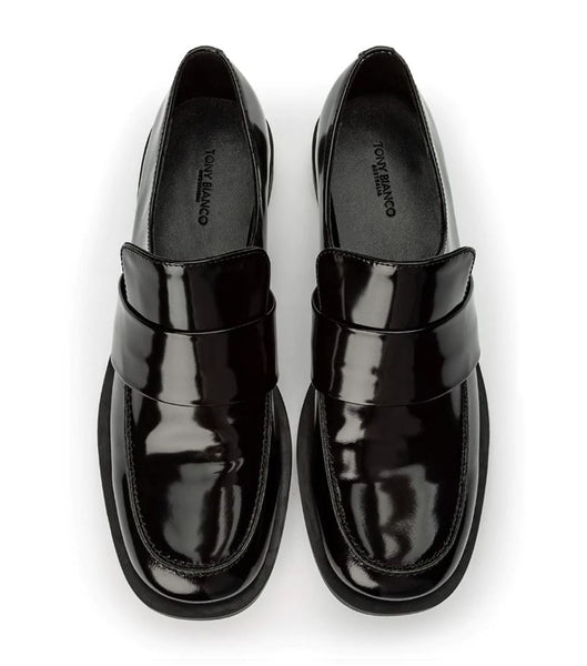 Black Tony Bianco Rovin Black Hi Shine 2.5cm Loafers | ZZAMJ51218