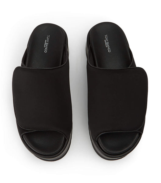 Black Tony Bianco Roxana Black Scuba 6cm Slides | ZAQAV50686