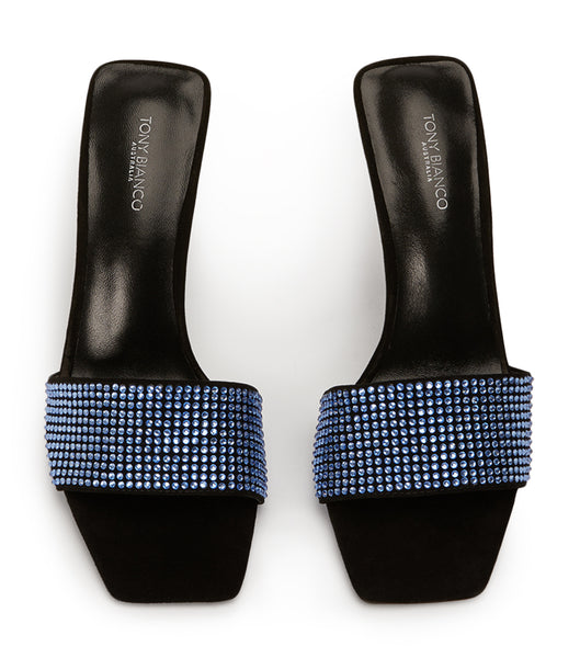 Blue / Black Tony Bianco Naomi Blue Crystal/Black Suede 10.5cm Event Heels | GZAUC91483