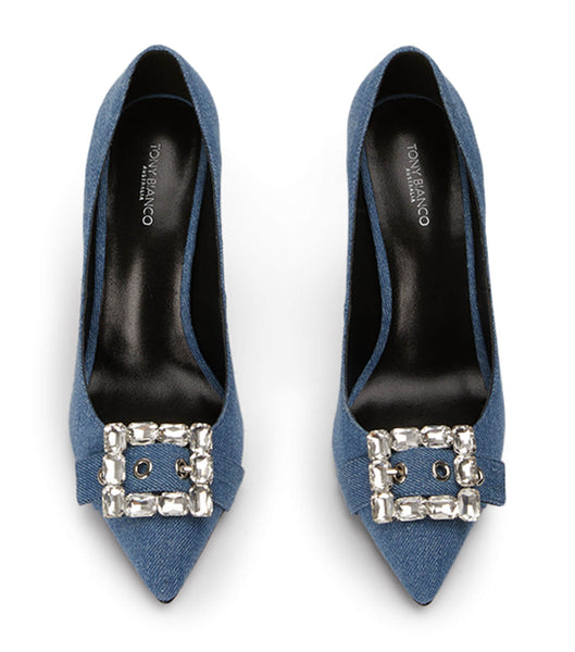 Blue Tony Bianco Abbey Washed Denim 10.5cm Bling Heels | PZAQX86708