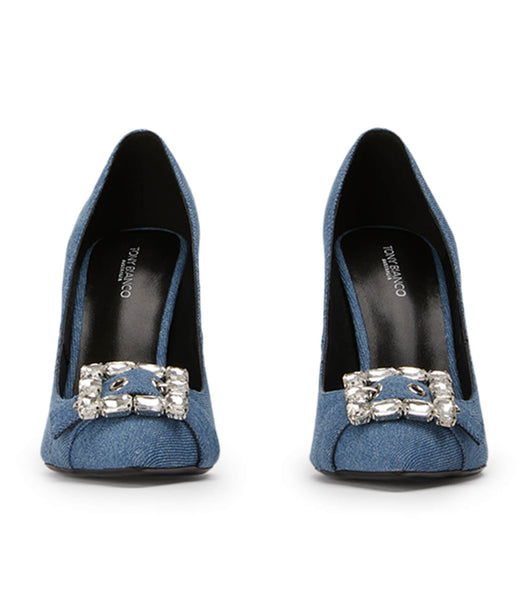 Blue Tony Bianco Abbey Washed Denim 10.5cm Bling Heels | PZAQX86708