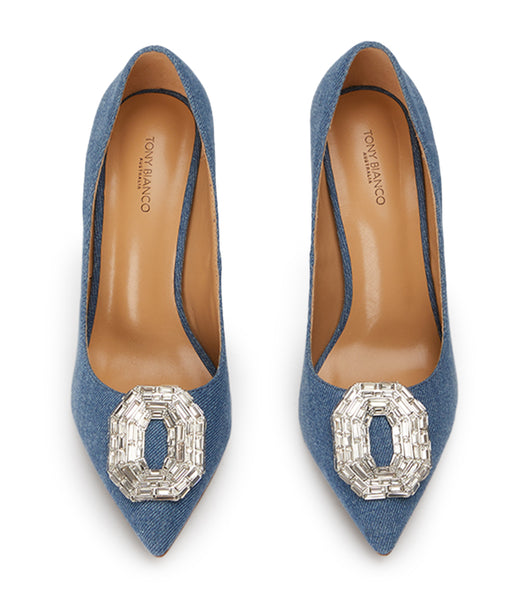 Blue Tony Bianco Alison Washed Denim 10.5cm Bling Heels | ZAEGJ49650