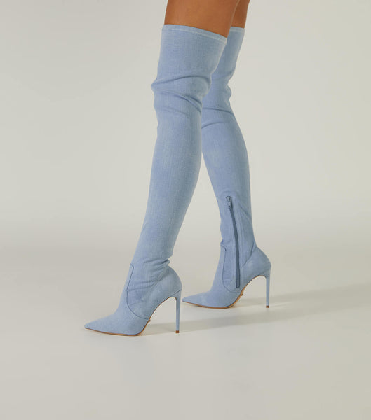 Blue Tony Bianco Avah Denim Stretch 10.5cm Stretch Boots | SZAVO52000