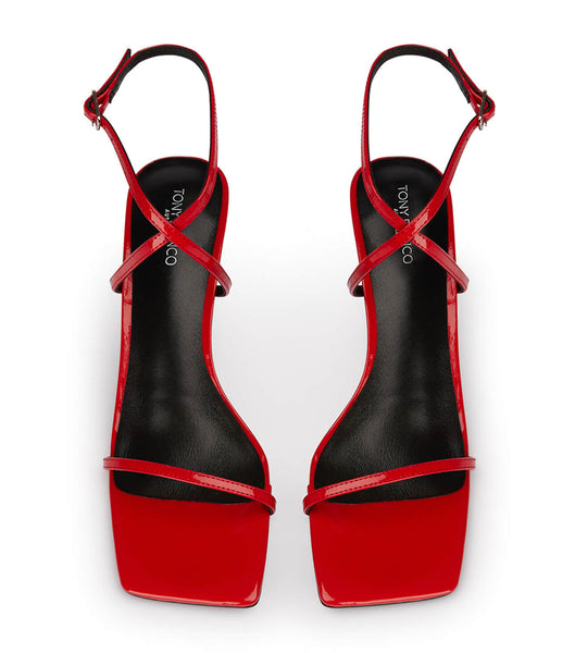 Deep Red Tony Bianco Axent Scarlet Patent 6.5cm Strappy Heels | YZAVQ89736