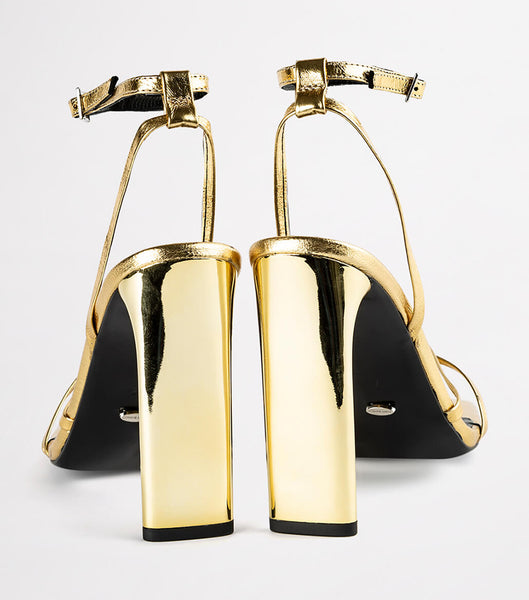 Gold Tony Bianco Fiance Gold Foil 11cm Strappy Heels | TZAPQ59889