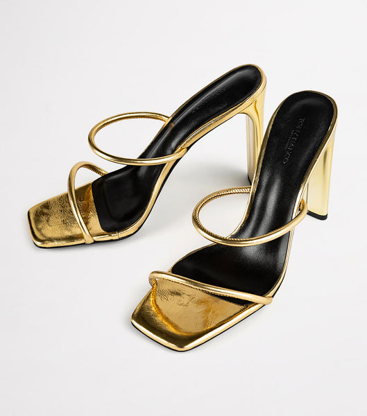 Gold Tony Bianco Florence Gold Foil 11cm Block Heels | DZAVO23623