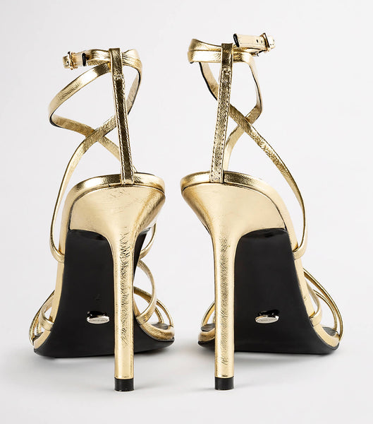 Gold Tony Bianco Marcy Gold Foil 10.5cm Strappy Heels | BZASD93189