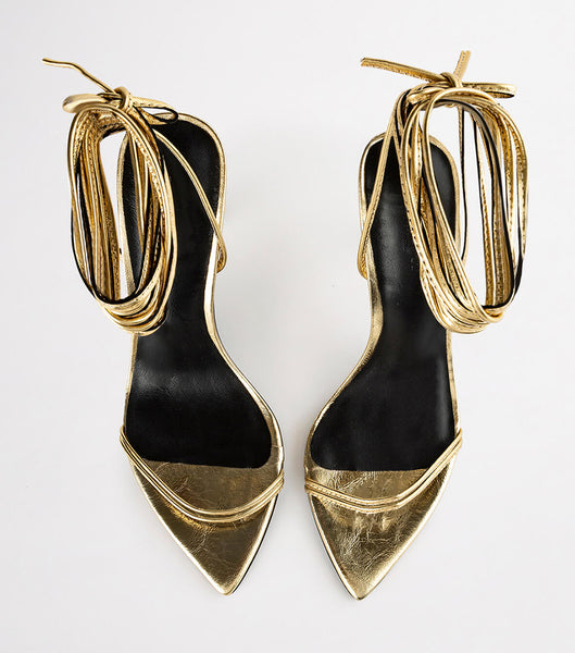 Gold Tony Bianco Millie Gold Foil 10.5cm Strappy Heels | ZAZPD99582