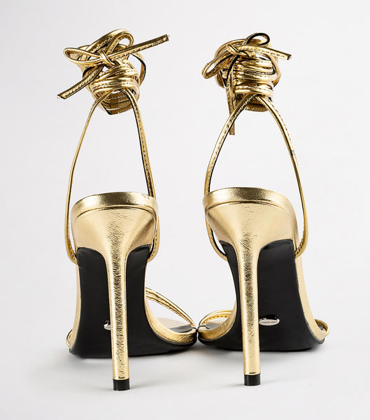 Gold Tony Bianco Millie Gold Foil 10.5cm Strappy Heels | ZAZPD99582