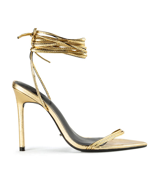 Gold Tony Bianco Millie Gold Foil 10.5cm Strappy Heels | ZAZPD99582