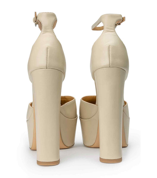 Light Yellow Tony Bianco Jaguar Vanilla Capretto 14cm Block Heels | QZAUV75208