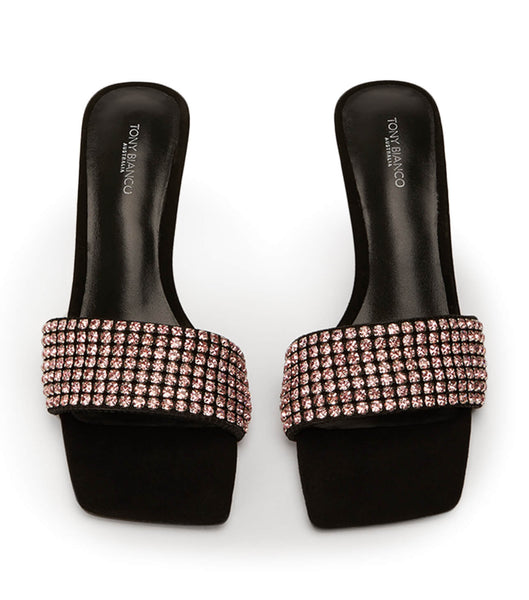 Pink / Black Tony Bianco Amos Pink Crystal/Black Suede 6.5cm Low Heels | YZAGT87655