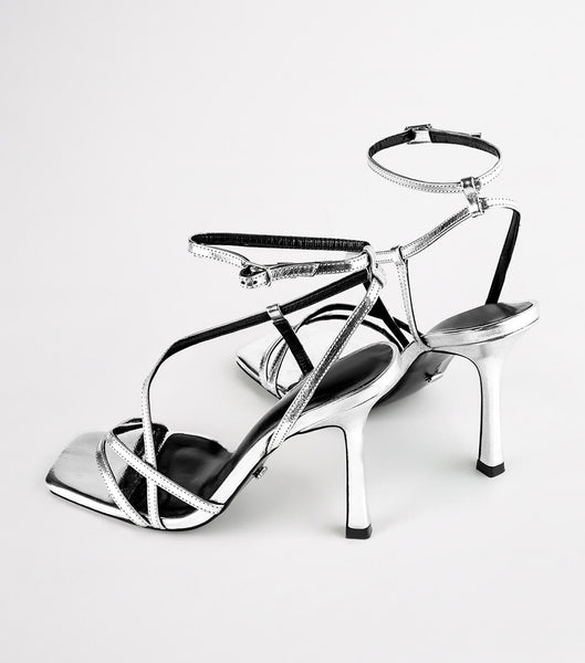 Silver Tony Bianco Franci Silver Foil 10.5cm Strappy Heels | ZACVG24761