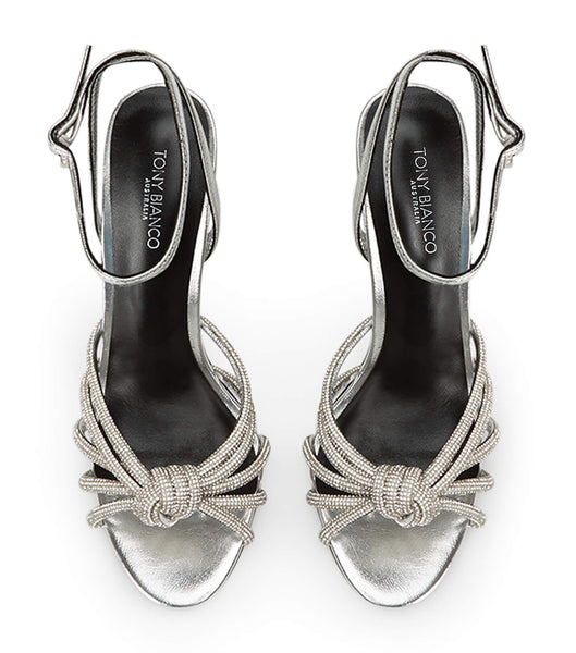 Silver Tony Bianco Kyla Silver Foil 11cm Strappy Heels | ZAQCS51016