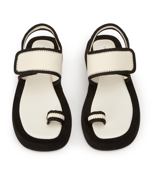 White / Black Tony Bianco Iso White/Black Neoprene 3.5cm Flat Sandals | DZAKV99187