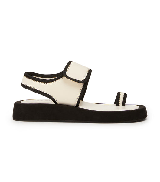 White / Black Tony Bianco Iso White/Black Neoprene 3.5cm Flat Sandals | DZAKV99187