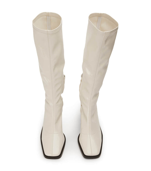 White Tony Bianco Damon Ecru Crinkle Patent 7.5cm Knee High Boots | LZASX93574