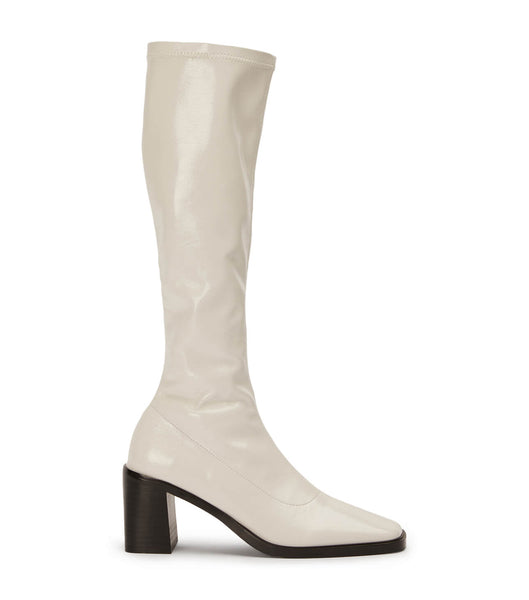 White Tony Bianco Damon Ecru Crinkle Patent 7.5cm Knee High Boots | LZASX93574