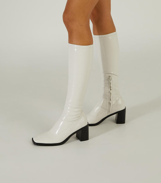 White Tony Bianco Damon Ecru Crinkle Patent 7.5cm Mid Calf Boots | PZAER91321