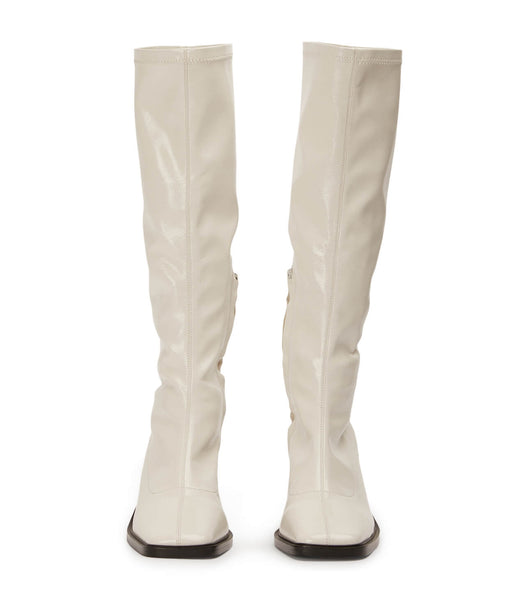 White Tony Bianco Damon Ecru Crinkle Patent 7.5cm Mid Calf Boots | PZAER91321