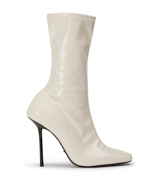 White Tony Bianco Remie Ecru Crinkle Patent 10.5cm Stiletto Boots | ZACVG92796