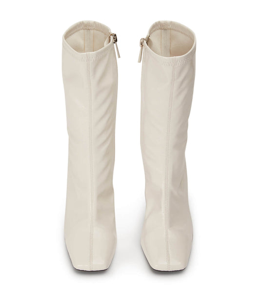 White Tony Bianco Remie Ecru Crinkle Patent 10.5cm Heeled Boots | ZZAMJ85282