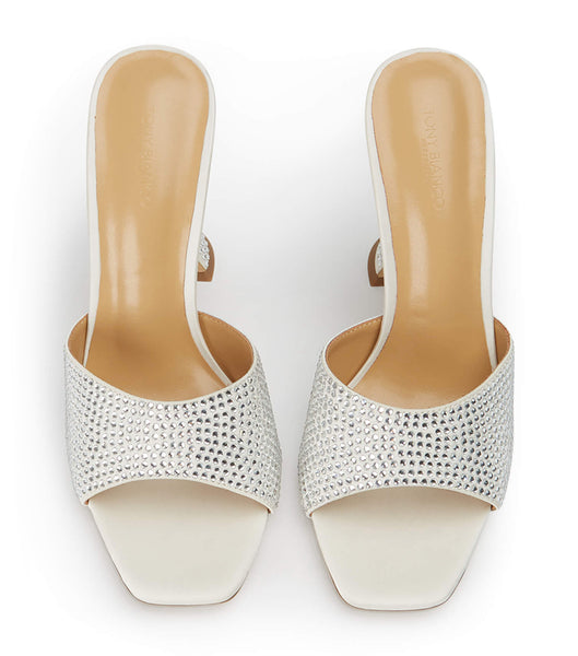 White Tony Bianco Serri Ivory Satin 10.5cm Bling Heels | AZADF13250